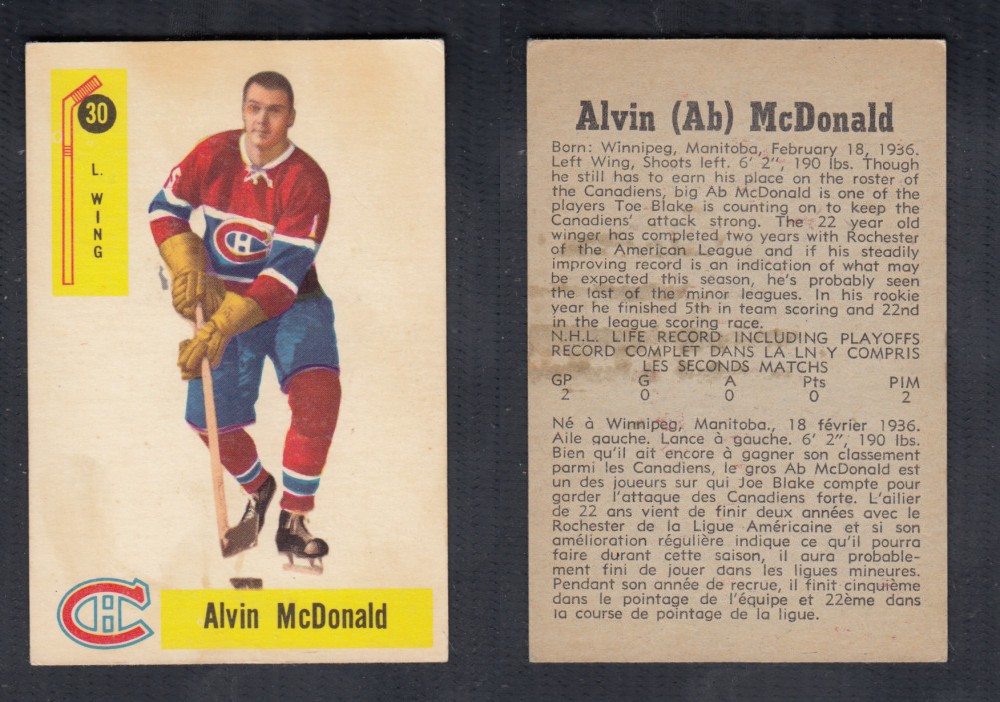 1958-59 PARKHURST HOCKEY CARD #30 A. MCDONALD photo