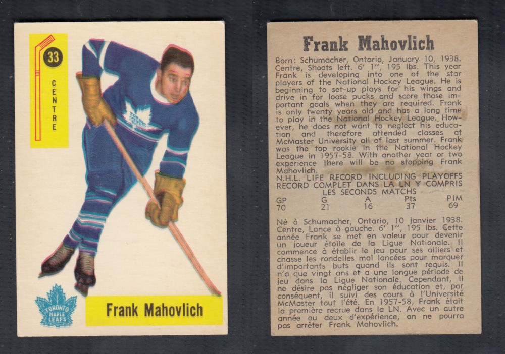 1958-59 PARKHURST HOCKEY CARD #33 F. MAHOVLICH photo