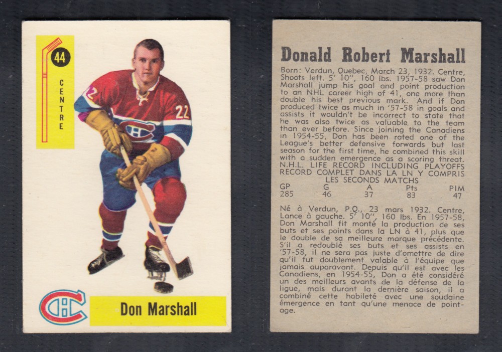 1958-59 PARKHURST HOCKEY CARD #44 D. MARSHALL photo