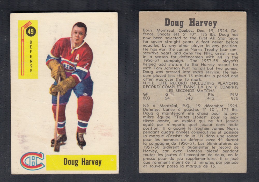 1958-59 PARKHURST HOCKEY CARD #49 D. HARVEY photo