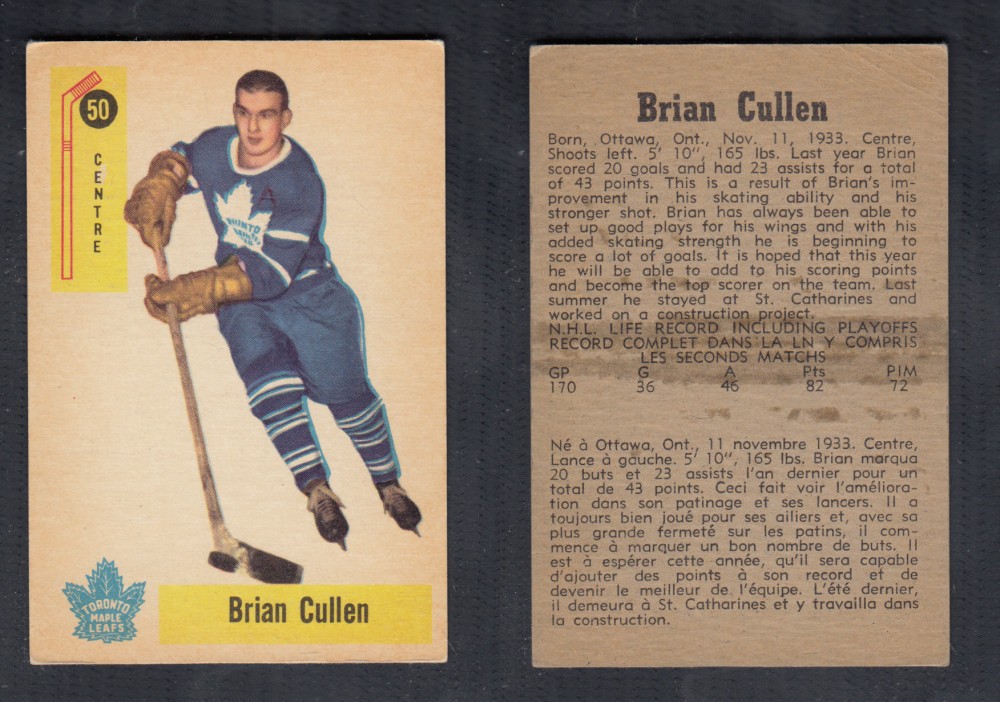 1958-59 PARKHURST HOCKEY CARD #50 B. CULLEN photo