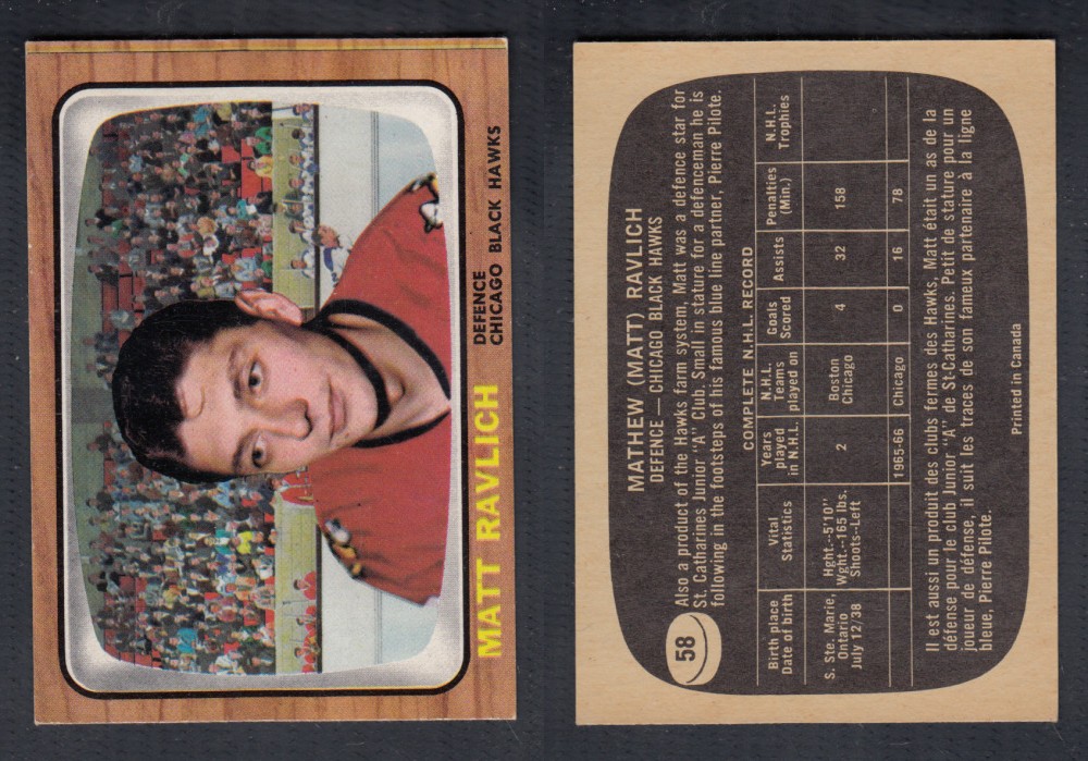 1966-67 TOPPS HOCKEY CARD #58 M. RAVLICH photo