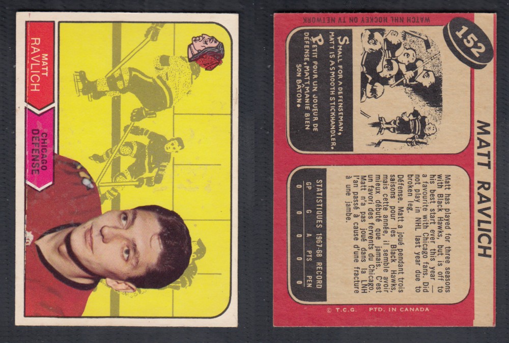 1968-69 O-PEE-CHEE HOCKEY CARD #152 M. RAVLICH photo