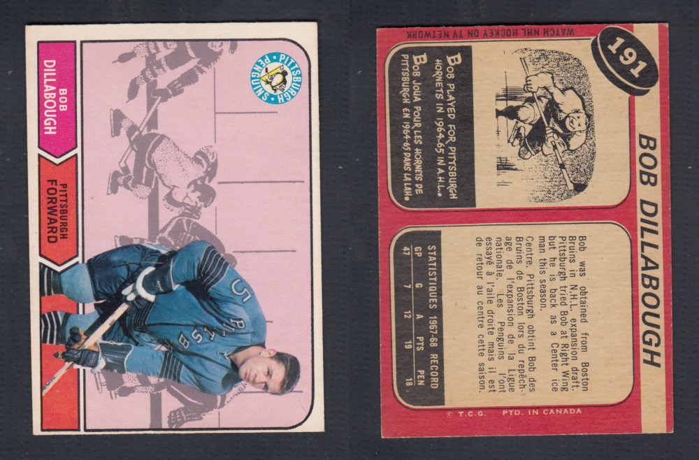 1968-69 O-PEE-CHEE HOCKEY CARD #191 B. DILLABOUGH photo