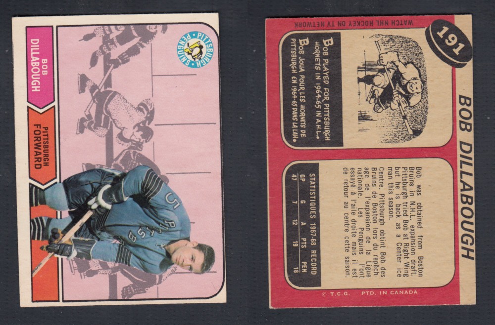 1968-69 O-PEE-CHEE HOCKEY CARD #191 B. DILLABOUGH photo