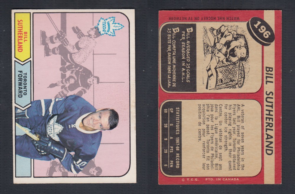 1968-69 O-PEE-CHEE HOCKEY CARD #196 B. SUTHERLAND photo