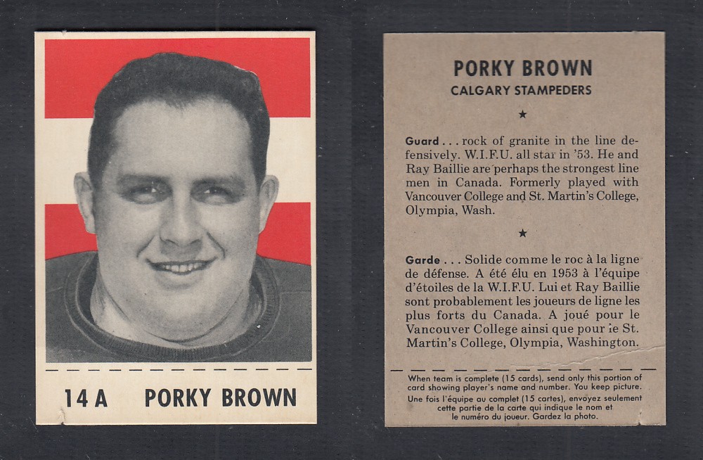 1956 CFL SHREDDED WHEAT FOOTBALL CARD #14A P. BROWN photo