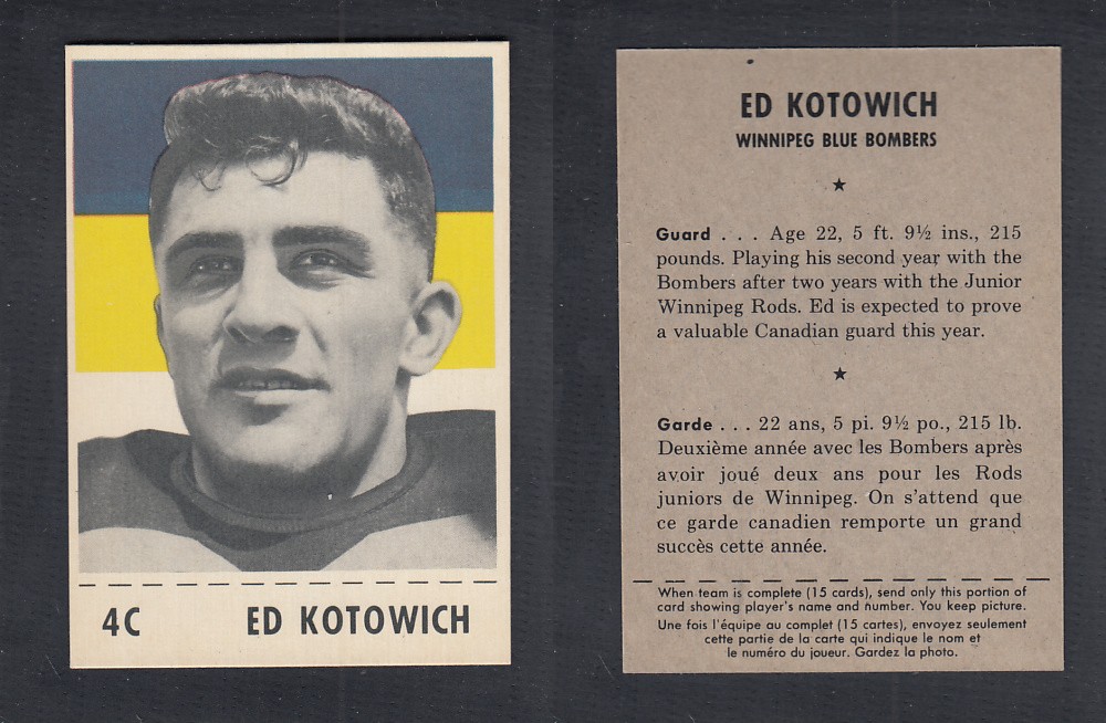 1956 CFL SHREDDED WHEAT FOOTBALL CARD #4C E. KOTOWICH photo