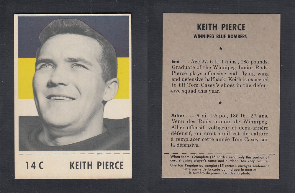 1956 CFL SHREDDED WHEAT FOOTBALL CARD #14C K. PIERCE photo