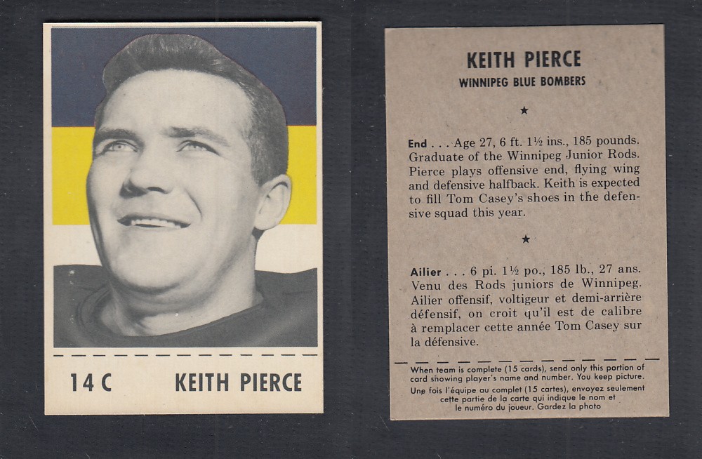 1956 CFL SHREDDED WHEAT FOOTBALL CARD #14C K. PIERCE photo