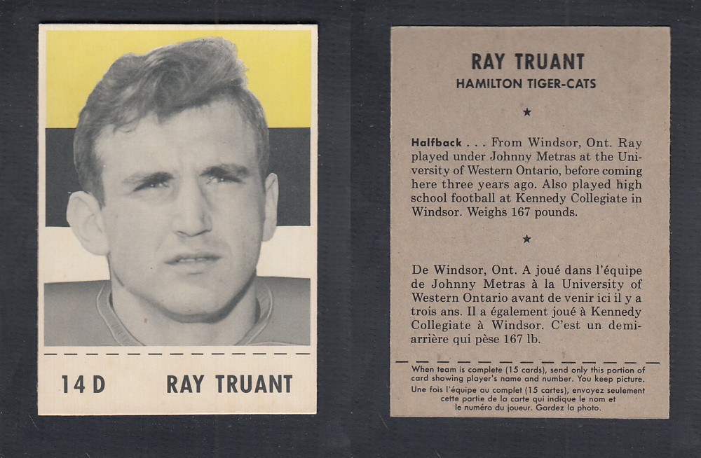 1956 CFL SHREDDED WHEAT FOOTBALL CARD #14D R. TRUANT photo