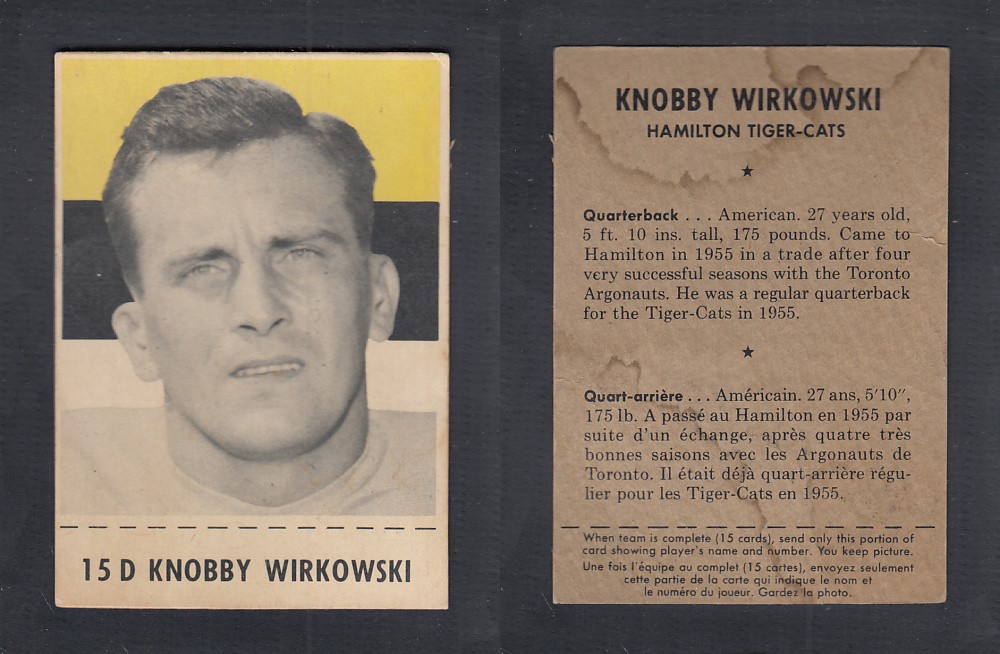 1956 CFL SHREDDED WHEAT FOOTBALL CARD #15D K. WIRKOWSKI photo