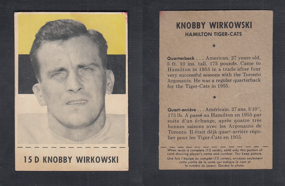 1956 CFL SHREDDED WHEAT FOOTBALL CARD #15D K. WIRKOWSKI photo