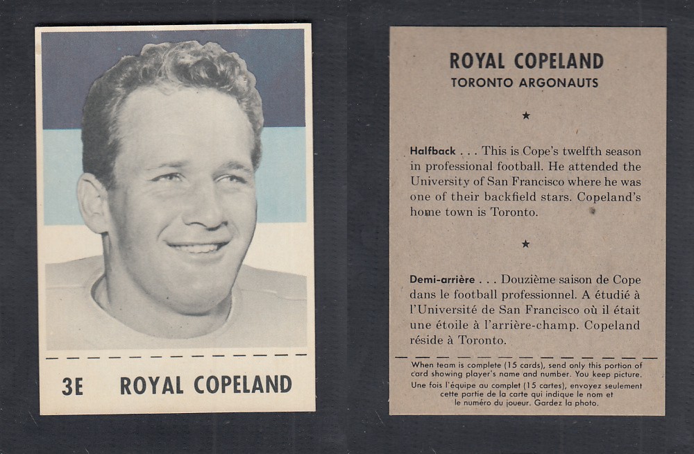 1956 CFL SHREDDED WHEAT FOOTBALL CARD #3E R. COPELAND photo