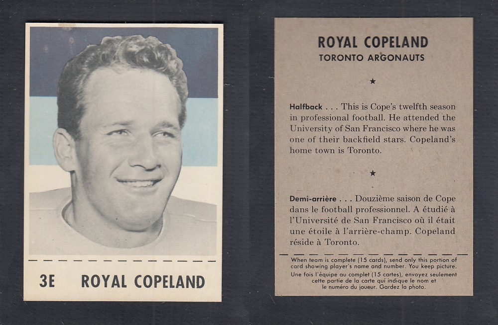 1956 CFL SHREDDED WHEAT FOOTBALL CARD #3E R. COPELAND photo