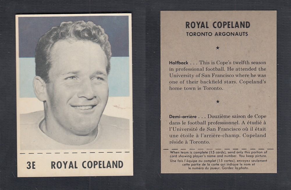 1956 CFL SHREDDED WHEAT FOOTBALL CARD #3E R. COPELAND photo