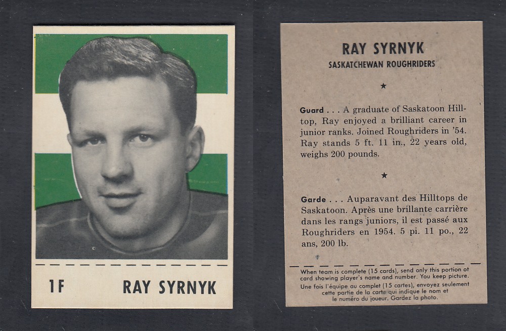 1956 CFL SHREDDED WHEAT FOOTBALL CARD #1F R. SYRNYK photo