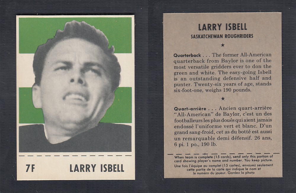 1956 CFL SHREDDED WHEAT FOOTBALL CARD #7F L. ISBELL photo