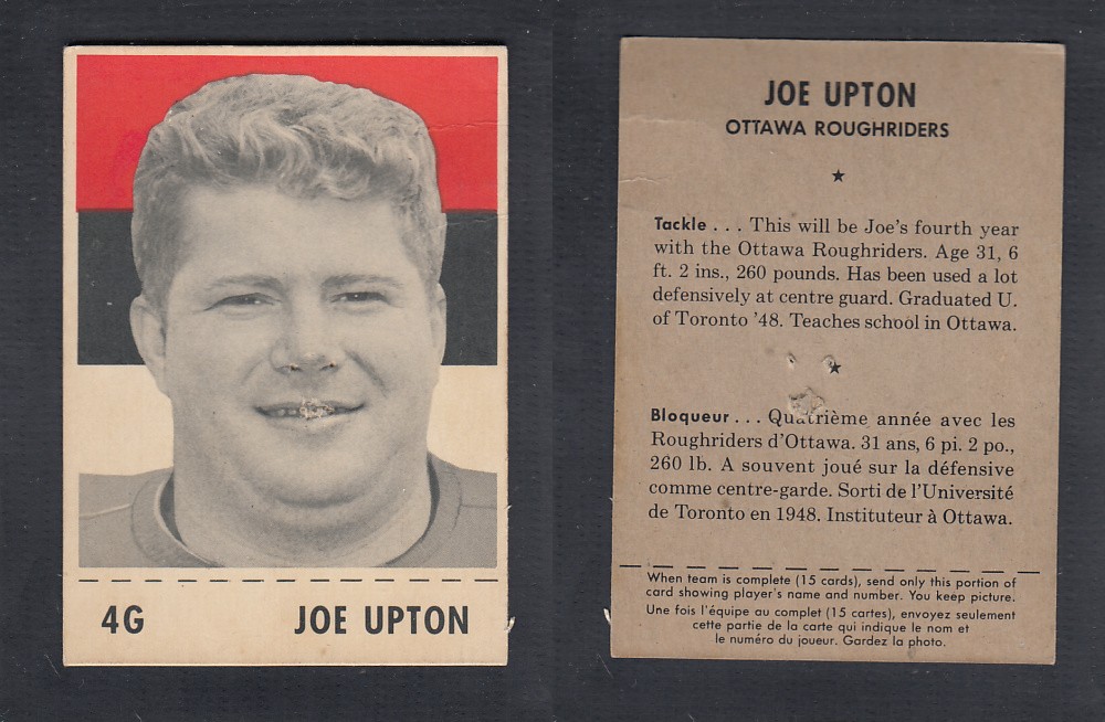 1956 CFL SHREDDED WHEAT FOOTBALL CARD #4G J. UPTON photo