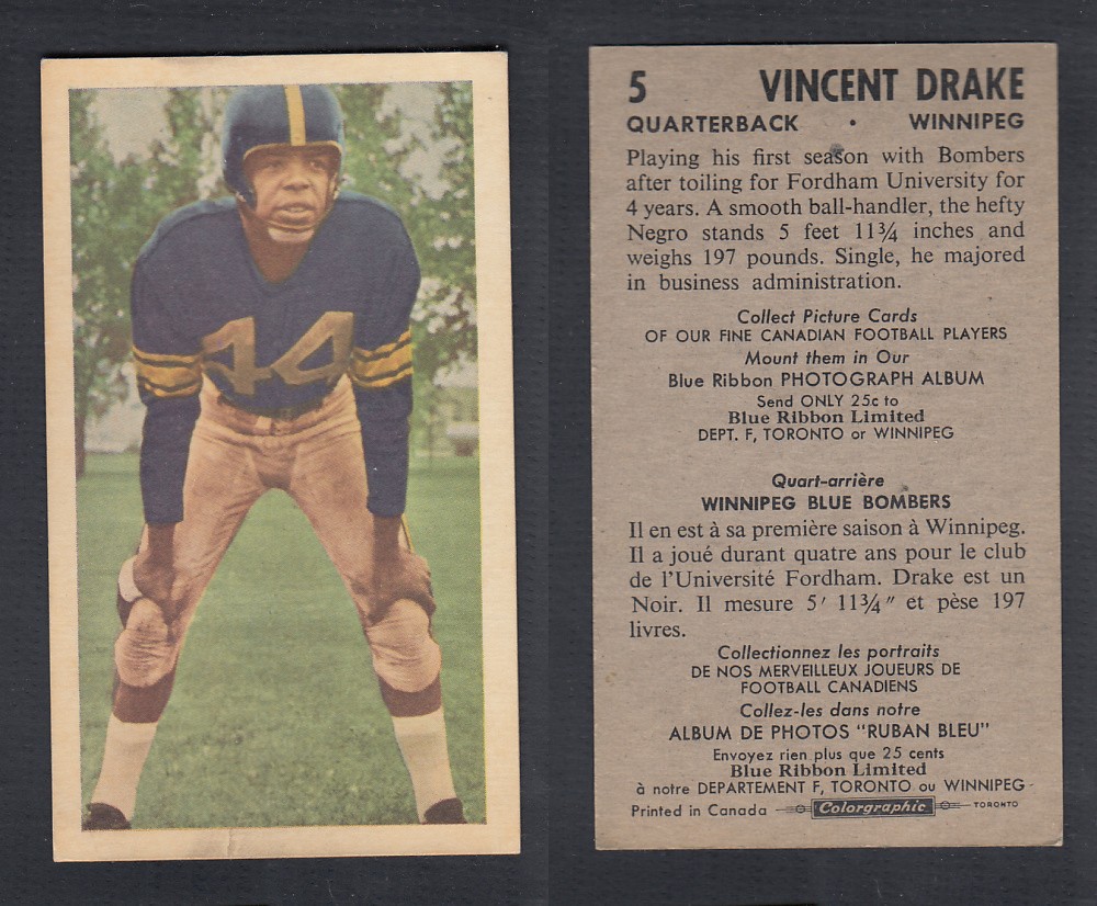 1954 CFL BLUE RIBBON FOOTBALL CARD #5 V. DRAKE photo