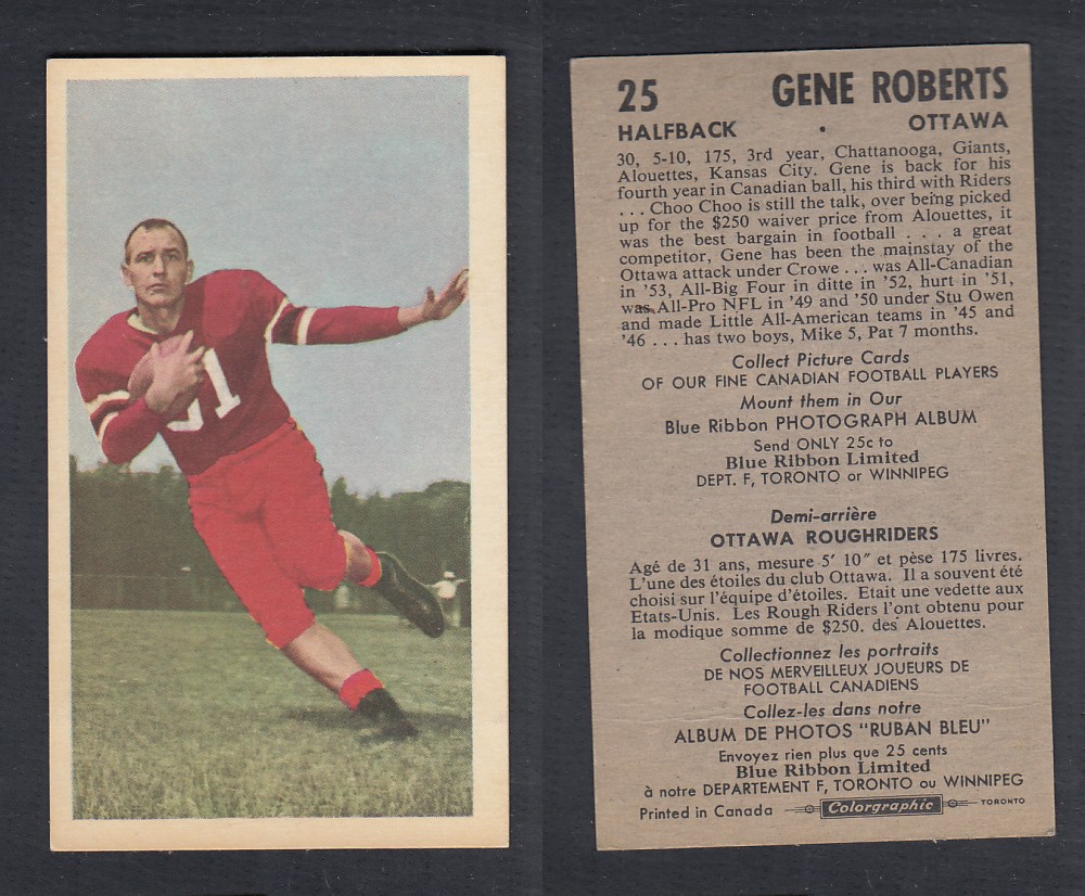 1954 CFL BLUE RIBBON FOOTBALL CARD #25 GENE ROBERTS photo