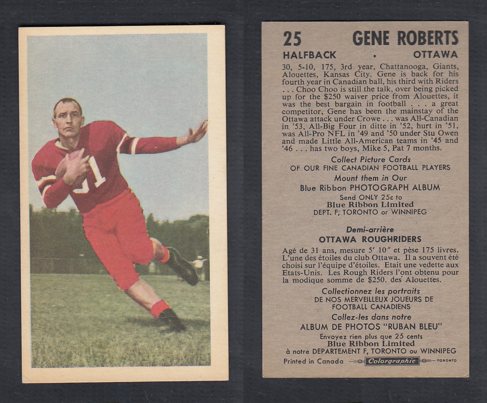 1954 CFL BLUE RIBBON FOOTBALL CARD #25 GENE ROBERTS photo