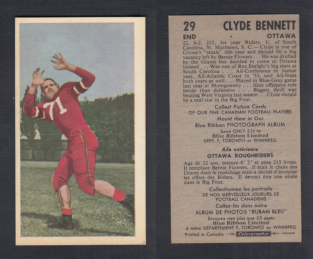 1954 CFL BLUE RIBBON FOOTBALL CARD #29 C. BENNETT photo