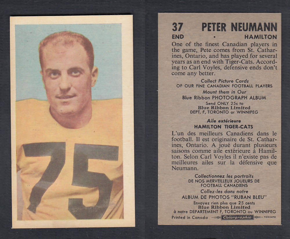 1954 CFL BLUE RIBBON FOOTBALL CARD #37 P. NEUMANN photo