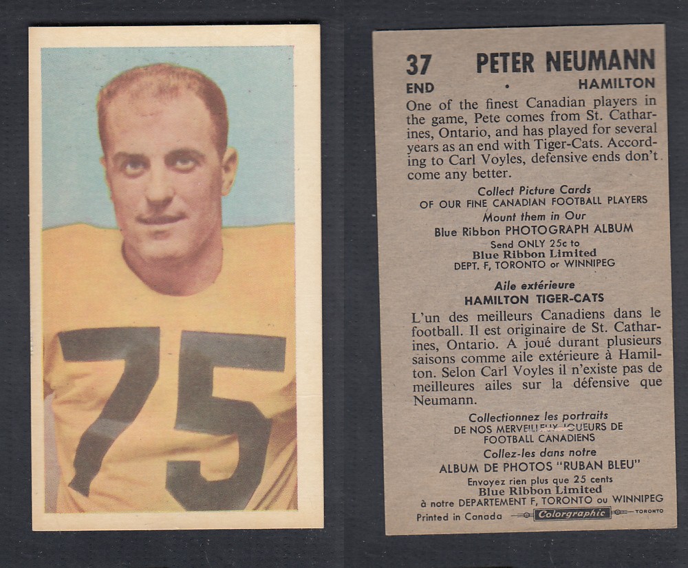 1954 CFL BLUE RIBBON FOOTBALL CARD #37 P. NEUMANN photo