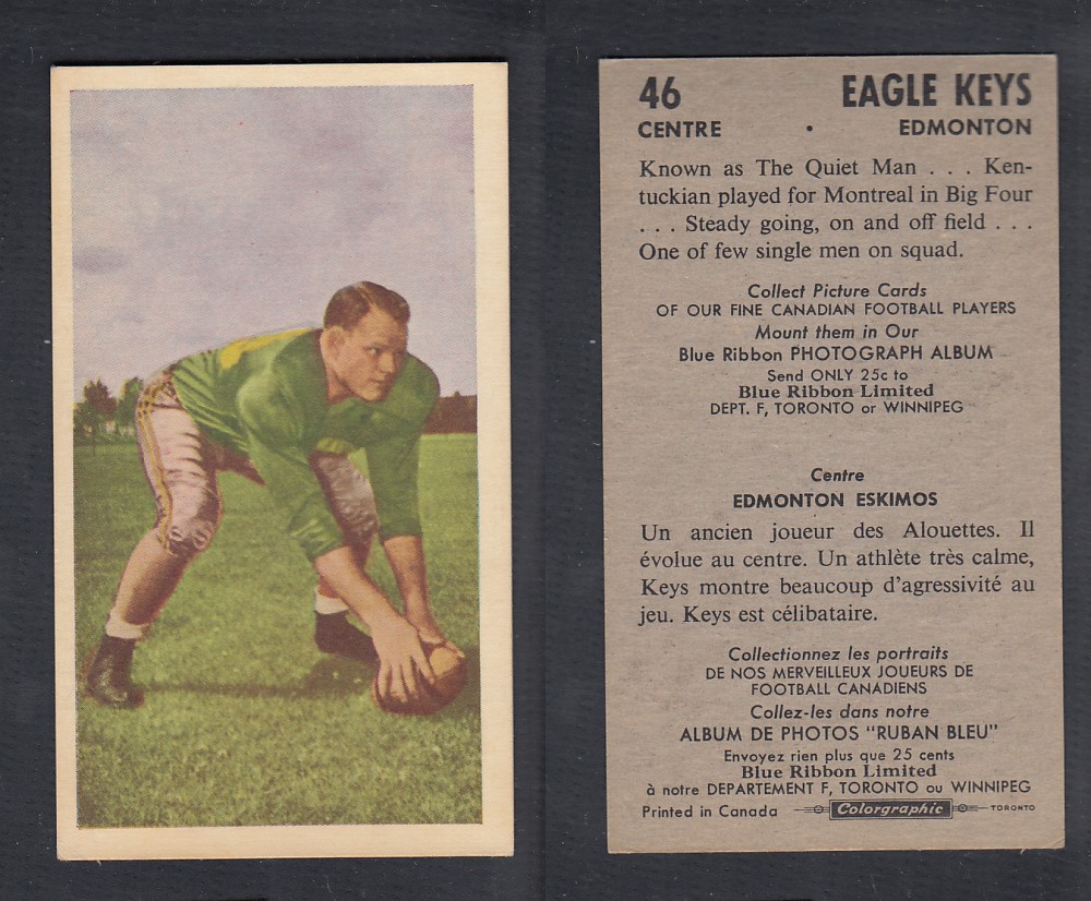 1954 CFL BLUE RIBBON FOOTBALL CARD #46 E. KEYS photo