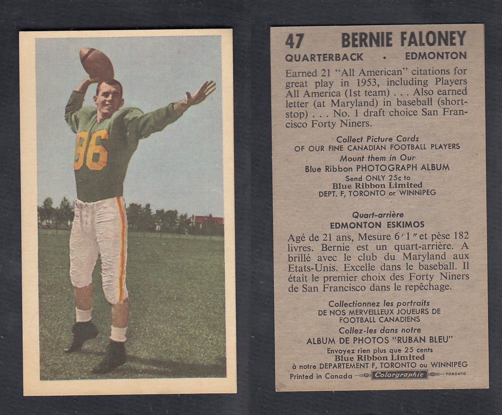 1954 CFL BLUE RIBBON FOOTBALL CARD #47 B. FALONEY photo