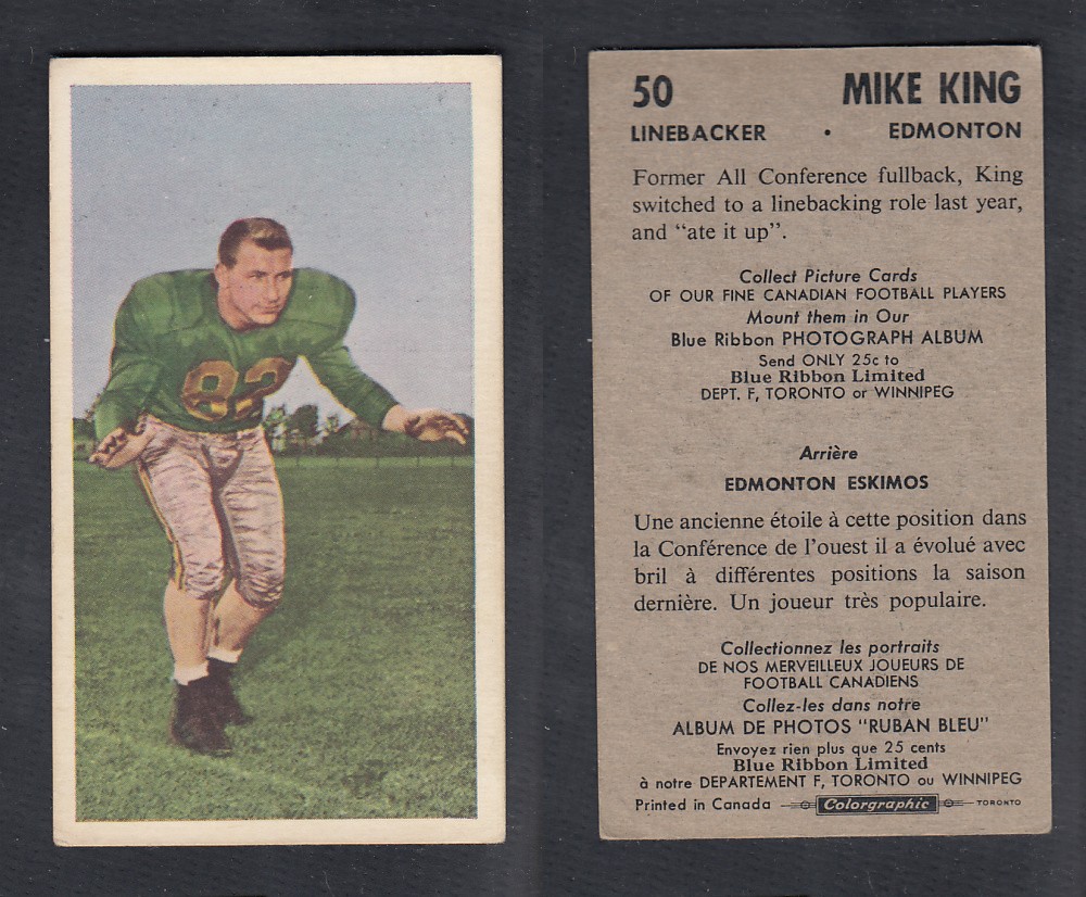 1954 CFL BLUE RIBBON FOOTBALL CARD #50 M. KING photo