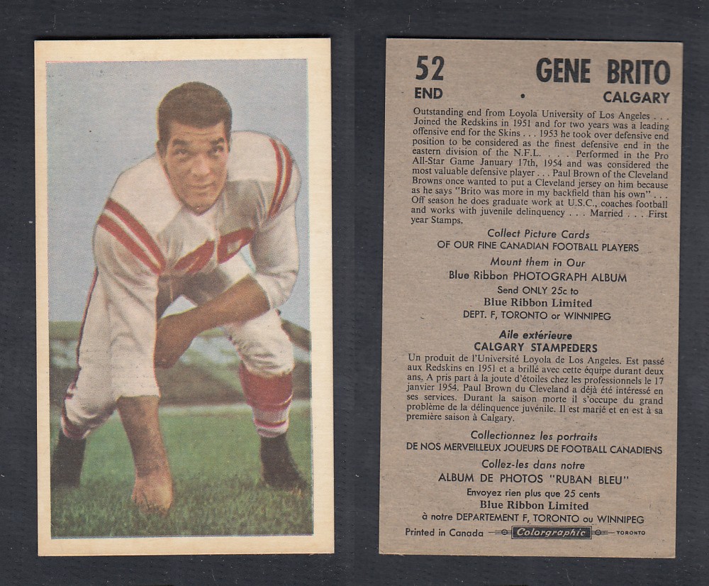 1954 CFL BLUE RIBBON FOOTBALL CARD #52 G. BRITO photo