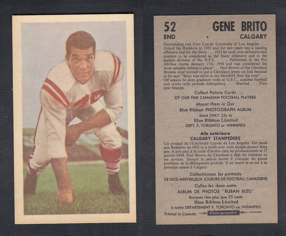 1954 CFL BLUE RIBBON FOOTBALL CARD #52 G. BRITO photo