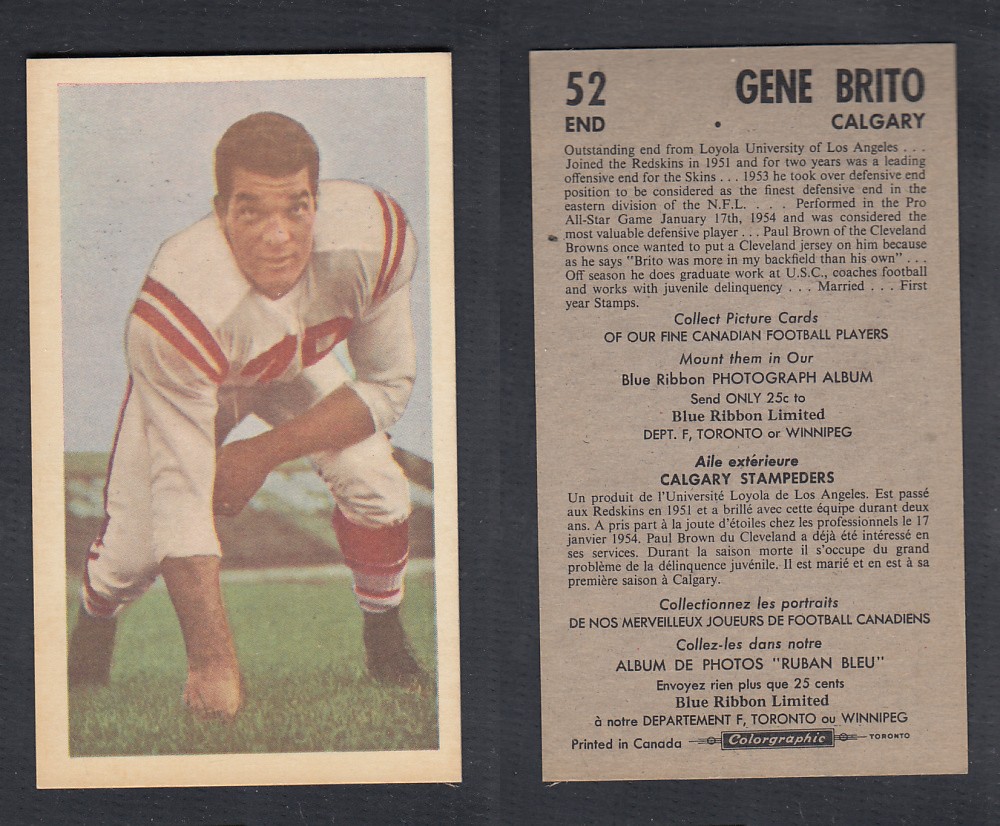 1954 CFL BLUE RIBBON FOOTBALL CARD #52 G. BRITO photo