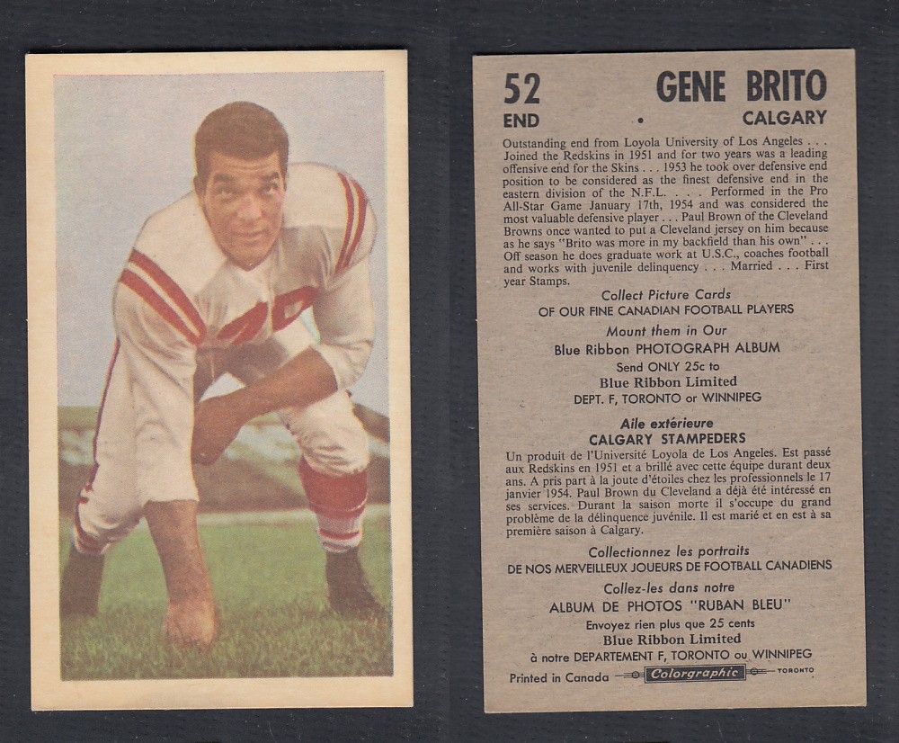 1954 CFL BLUE RIBBON FOOTBALL CARD #52 G. BRITO photo