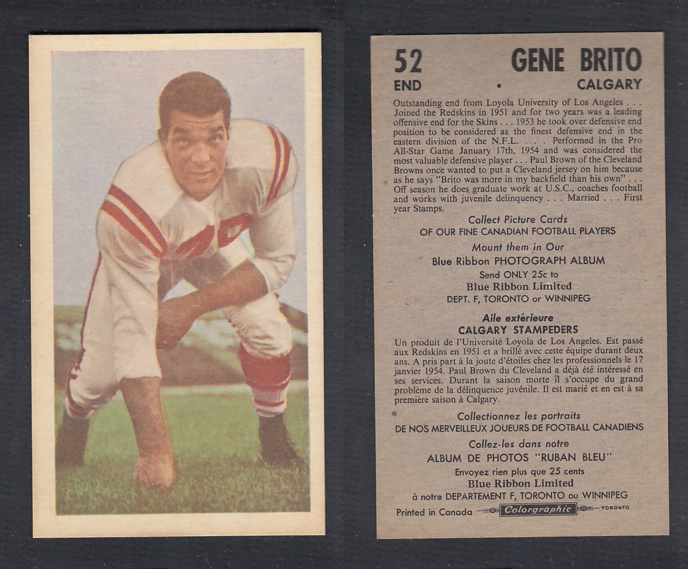 1954 CFL BLUE RIBBON FOOTBALL CARD #52 G. BRITO photo