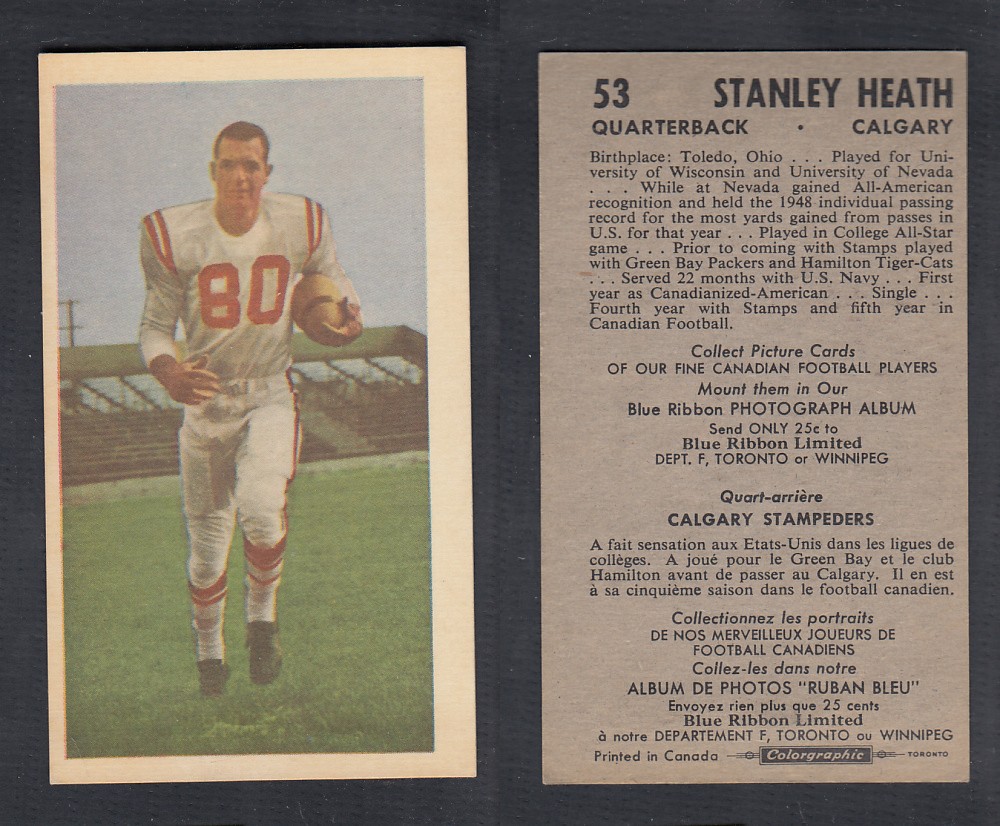 1954 CFL BLUE RIBBON FOOTBALL CARD #53 S. HEATH photo