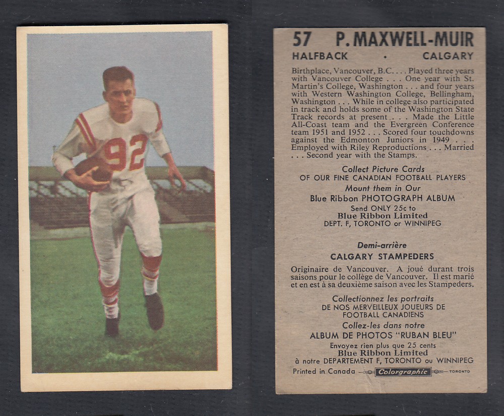 1954 CFL BLUE RIBBON FOOTBALL CARD #57 P. MAXWELL-MUIR photo