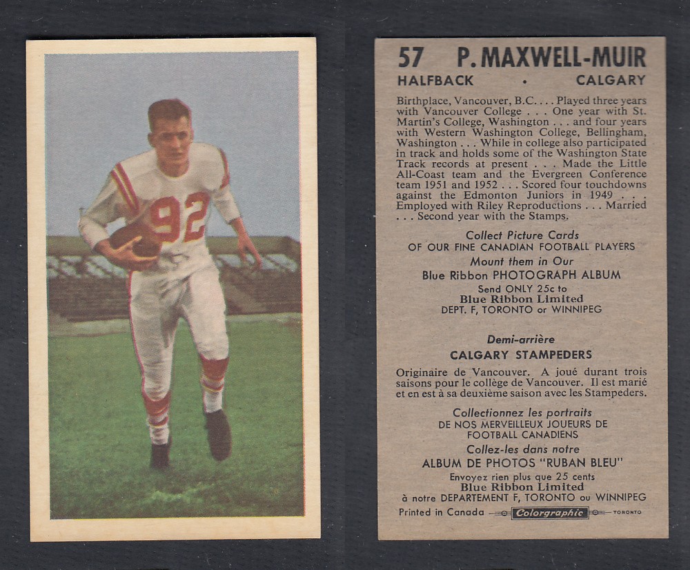 1954 CFL BLUE RIBBON FOOTBALL CARD #57 P. MAXWELL-MUIR photo