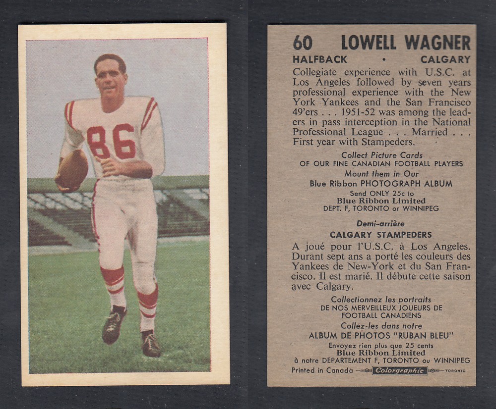 1954 CFL BLUE RIBBON FOOTBALL CARD #60 L. WAGNER photo