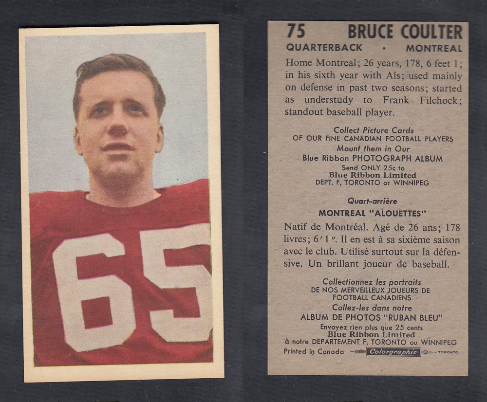 1954 CFL BLUE RIBBON FOOTBALL CARD #75 B. COULTER photo