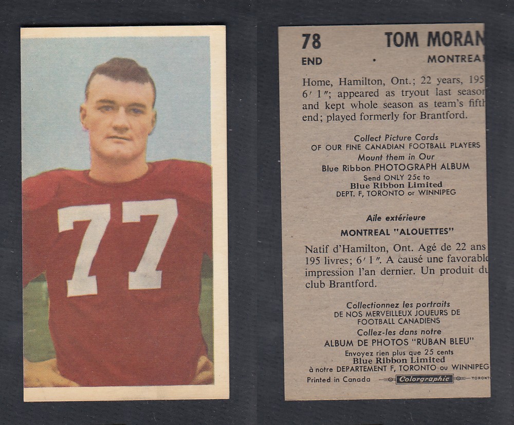 1954 CFL BLUE RIBBON FOOTBALL CARD #78 T. MORAN photo