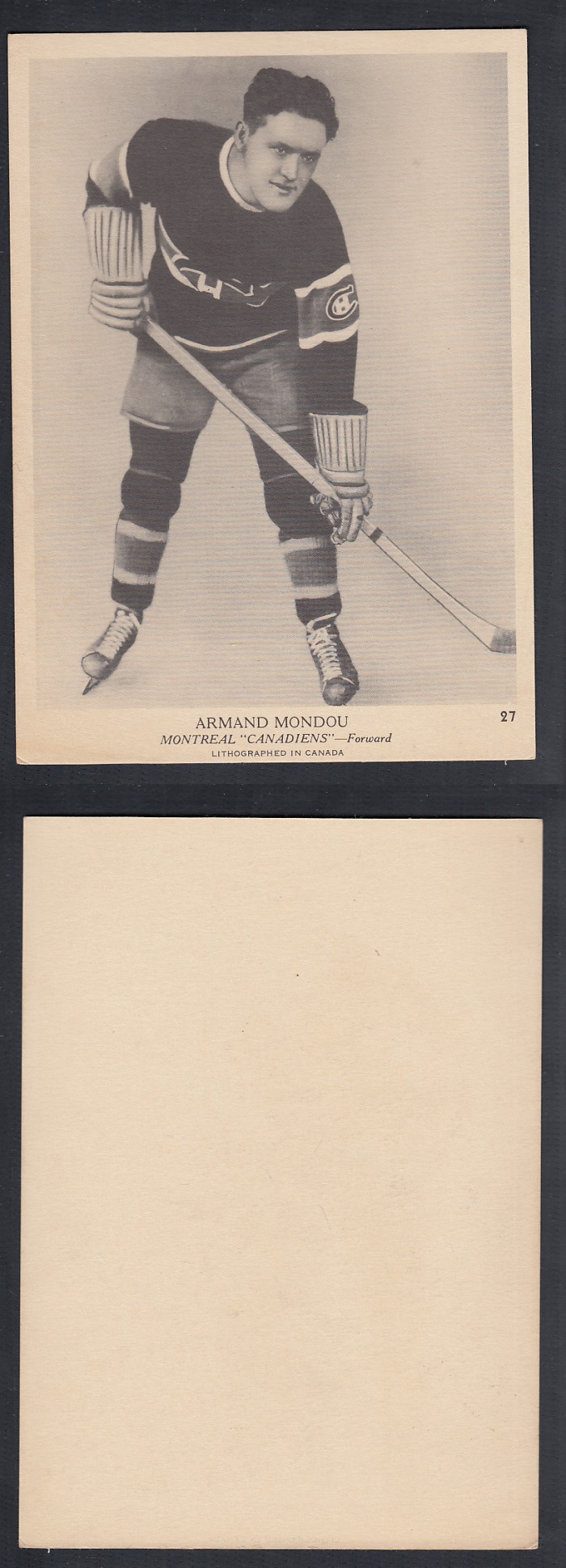 1939-40 O-PEE-CHEE HOCKEY CARD #27 A. MONDOU photo