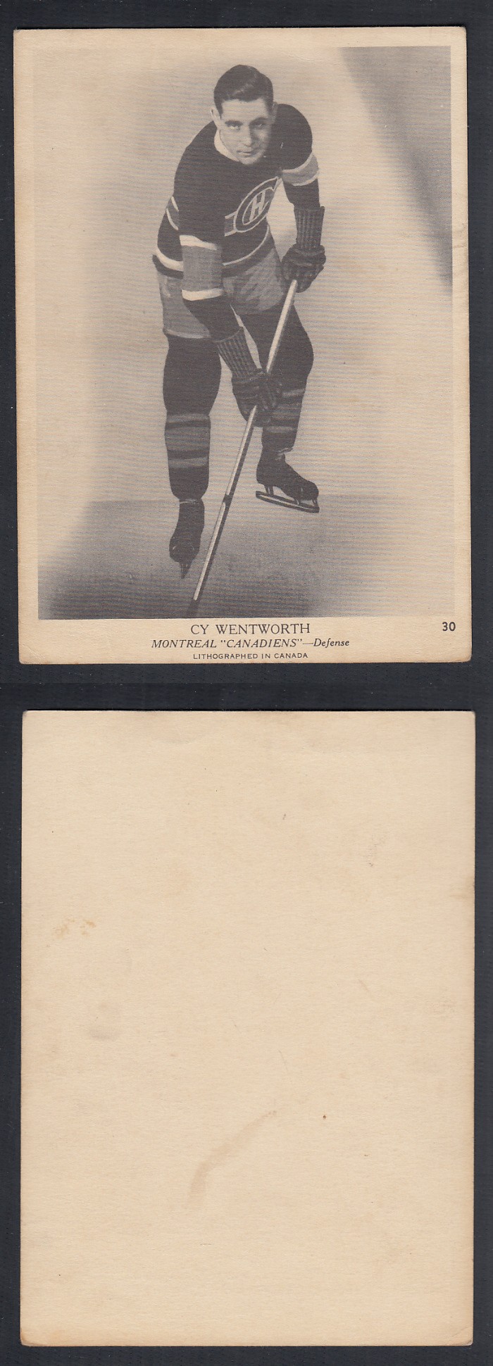 1939-40 O-PEE-CHEE HOCKEY CARD #30 C. WENTWORTH photo