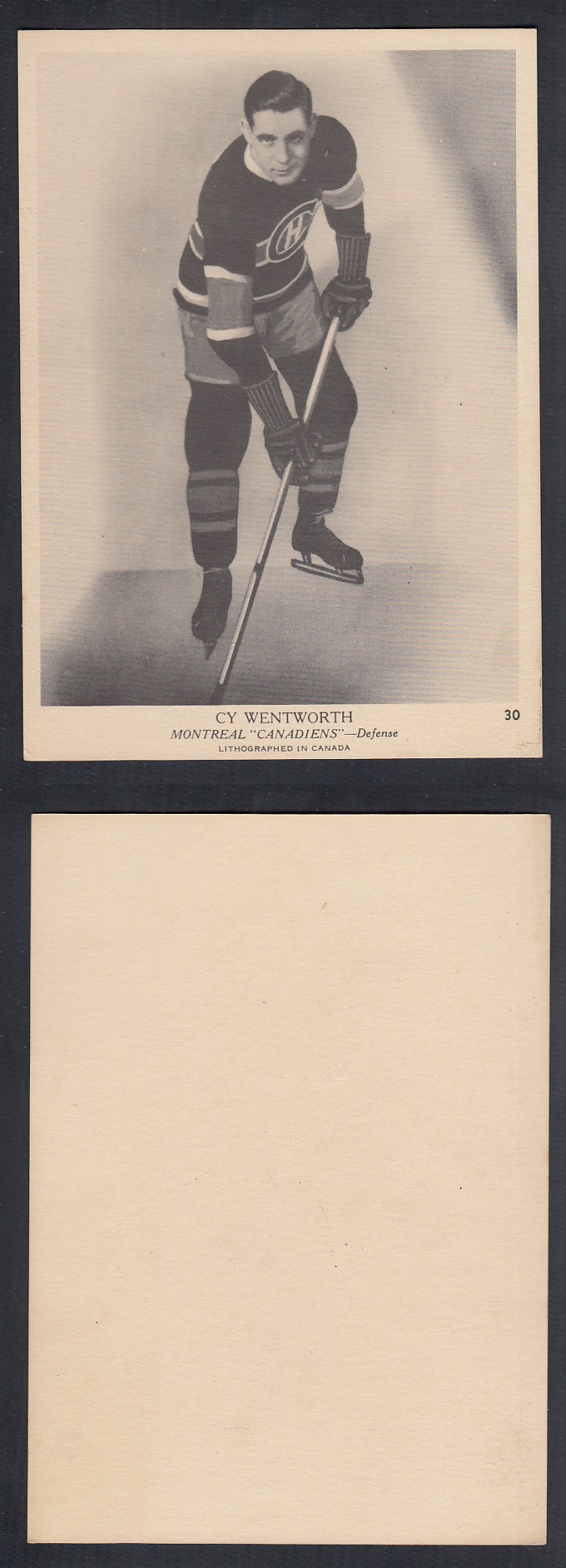 1939-40 O-PEE-CHEE HOCKEY CARD #30 C. WENTWORTH photo