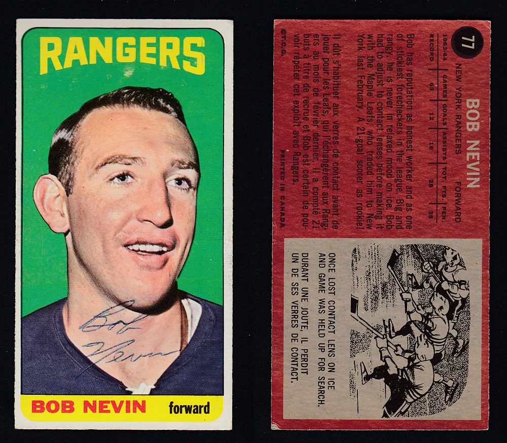 1964-65 TOPPS HOCKEY CARD #77 B. NEVIN AUTOGRAPHED photo