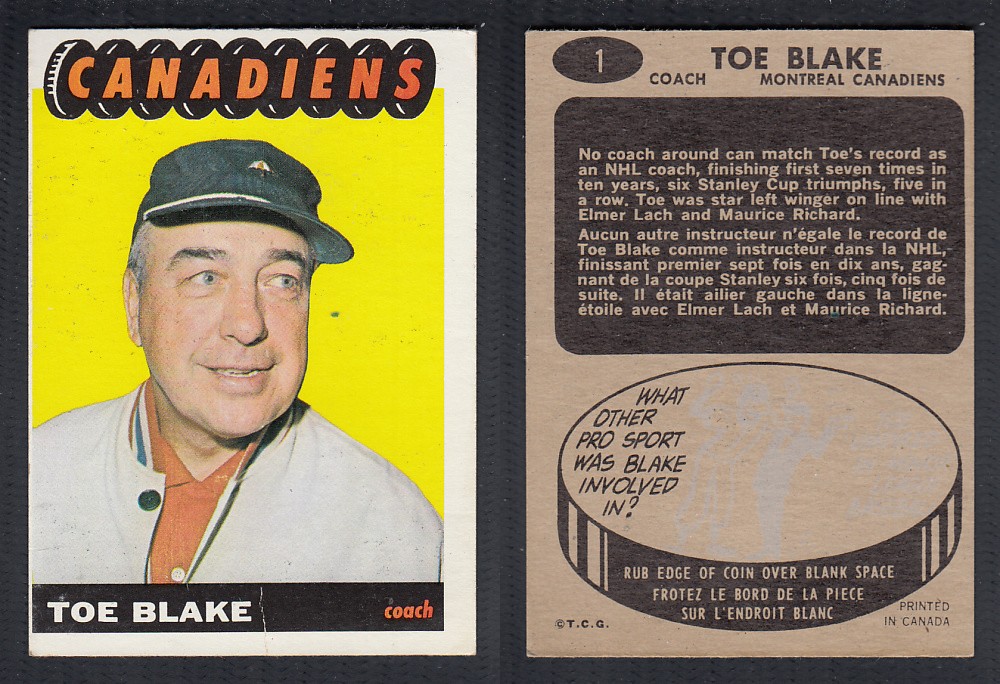 1965-66 TOPPS HOCKEY CARD #1 T. BLAKE photo