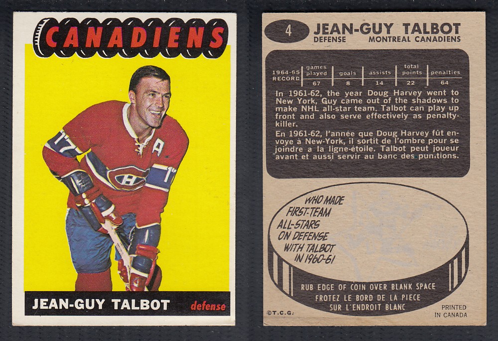 1965-66 TOPPS HOCKEY CARD #4 J-G. TALBOT photo