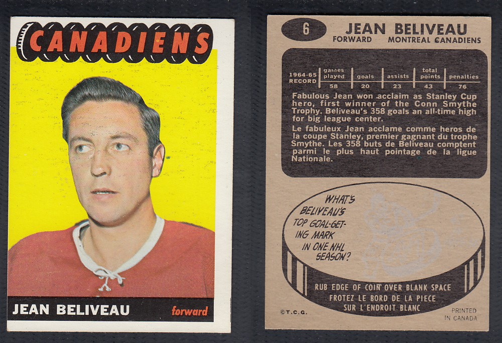 1965-66 TOPPS HOCKEY CARD #6 J. BELIVEAU photo